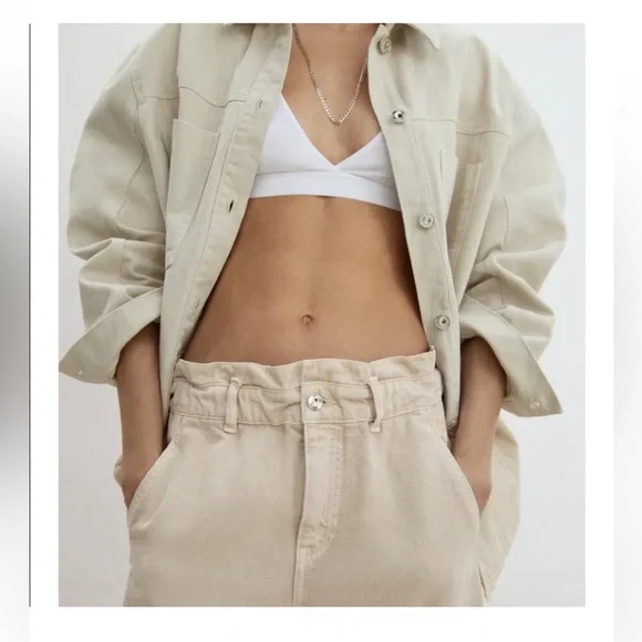 Zara White Paperbag Waist Trousers Jeans Size 10 - Picture 12 of 12